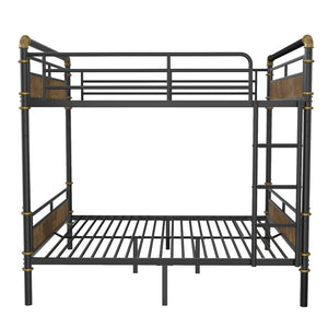English Elm Queen Metal Bunk Bed - Industrial Queen Over Queen Design With Safety Rails For Teens & Guests W2580S00019-GIGA