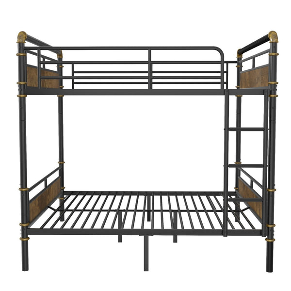 English Elm Queen Metal Bunk Bed - Industrial Queen Over Queen Design With Safety Rails For Teens & Guests W2580S00019-GIGA