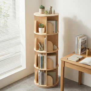 English Elm 3 Tier Spinning Round Bookcase Natural Wood Floor Shelf for Bedroom or Study W2989P460327