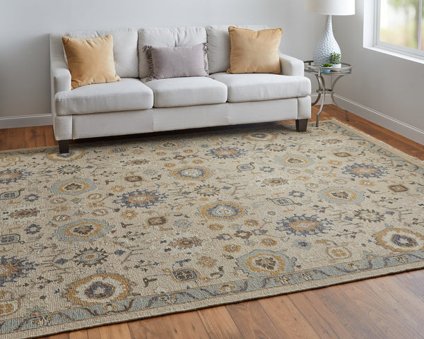 Feizy Rugs Corbitt Hand Knotted Wool Oriental Rug - Intricate Persian Design In Muted Tones For Elegance Tan,Blue,Gold Wool Cor0613fbgemlth50