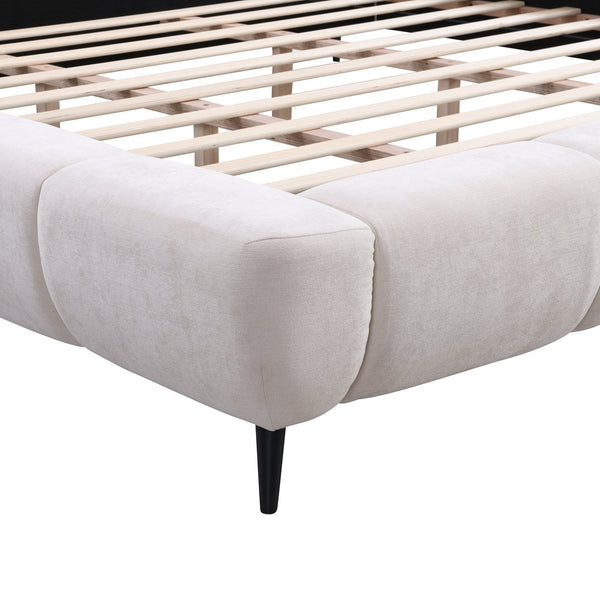 English Elm Christopher Knight Home® - King Chenille Upholstered Platform Bed King Size with Thick Padded Headboard & Footboard, Solid Wood Frame, 800lb Capacity, Quiet Slats, Beige N757K264929I