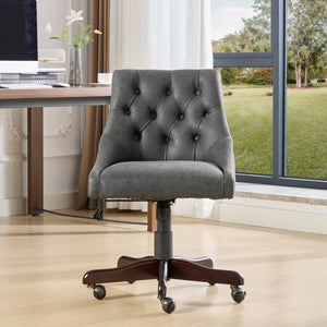 English Elm A&A Handcrafted Sheepskin-Pattern Office Chair with High-Rebound Foam, Solid Wood & Steel Legs, Retro Gray W1143P202751