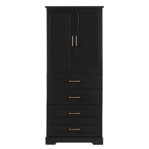 English Elm 72.2'' Tall Freestanding Bathroom Cabinet with 3 Drawers, Adjustable Shelf, Soft-Close Doors, Modern Elegant Design Black N729P296769B