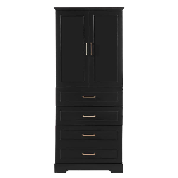 English Elm 72.2'' Tall Freestanding Bathroom Cabinet with 3 Drawers, Adjustable Shelf, Soft-Close Doors, Modern Elegant Design Black N729P296769B