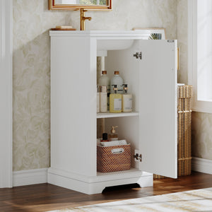 English Elm 16-inch French Bathroom Vanity with Ceramic Undermount Sink, Soft-Close Door, Vintage Carvings, White N710P330979K