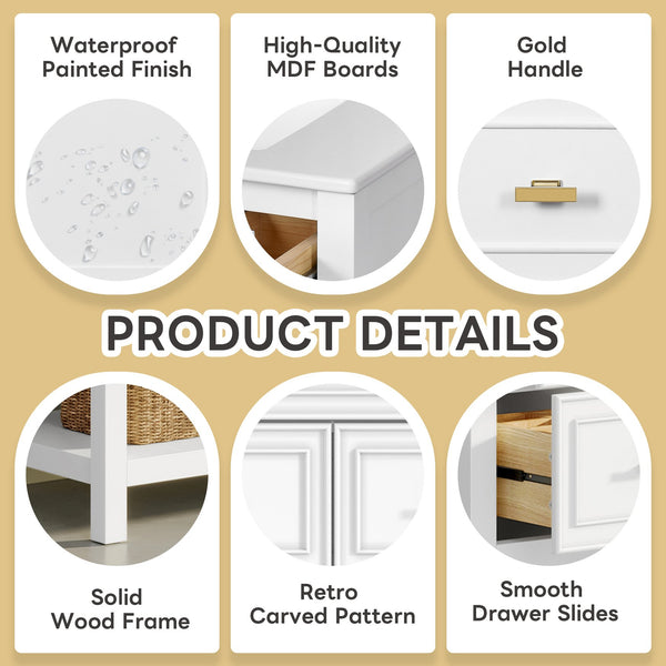 English Elm 60'' Elegant Bathroom Vanity Set With Ceramic Sink, Solid Wood Frame, Ample Storage & Modern Design N710SS00004K