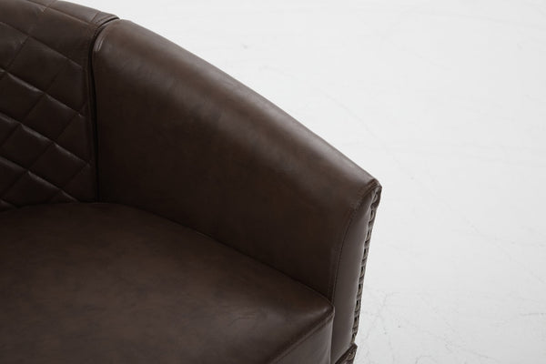 English Elm chair Quilted Diamond-Back Accent Chair with Nailhead Trim, Soft Tactile Upholstery & Solid Wood Legs Brown PU W3515P326998