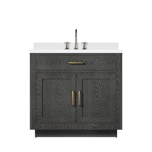 English Elm Black Oak Single Bath Vanity With Cultured Marble Top & Complete Faucet Set - Elegant 36" Design B2731P260818