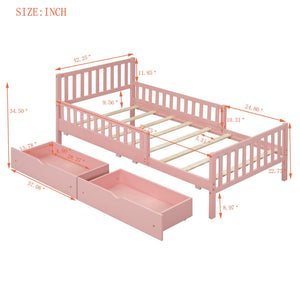 English Elm Twin Pinewood Platform Bed with Headboard, Guardrails & Two Underbed Drawers for Storage Pink 70.6 L x 17.1 W x 5.9 H N733P172696H