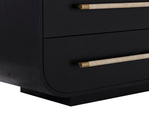 Sunpan Tarrant Dresser - Modern Black Oak Design with Raffia Wrapped Handles and Elegant Curves for Style
