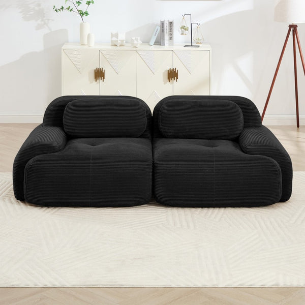 English Elm 82'' Curved Modular Sofa Corduroy Upholstered Two Seat Living Room Lounge Black W714P323651
