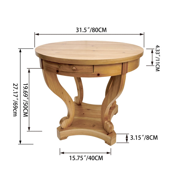 English Elm Curved farmhouse round dining table with curved legs — small 2-seat kitchen bistro table, natural wood finish W1435P228915