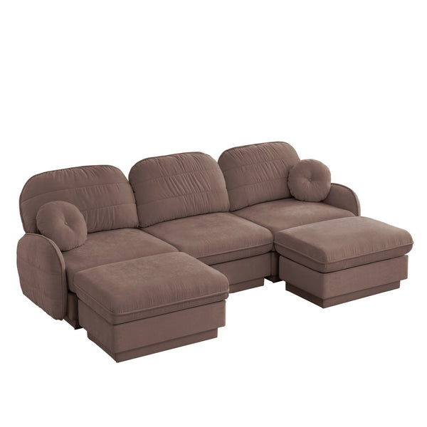 English Elm 105" Chenille U-shaped Sectional Sofa Deep Seat Cloud Couch with Movable Ottoman Rose Dust W714S01779