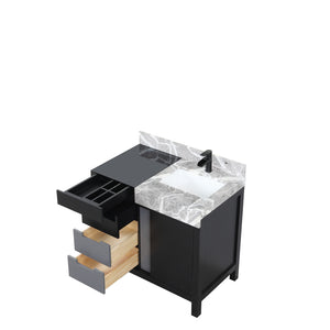 English Elm Black 36-Inch Bath Vanity With Castle Grey Marble Top & Matte Black Faucet - Modern Storage Solution B2731P261083