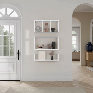 English Elm White Modern Wall-Mounted Bookcase Set of 3 Floating Shelves – Sleek Vertical Storage, Durable Melamine Finish B062P389893