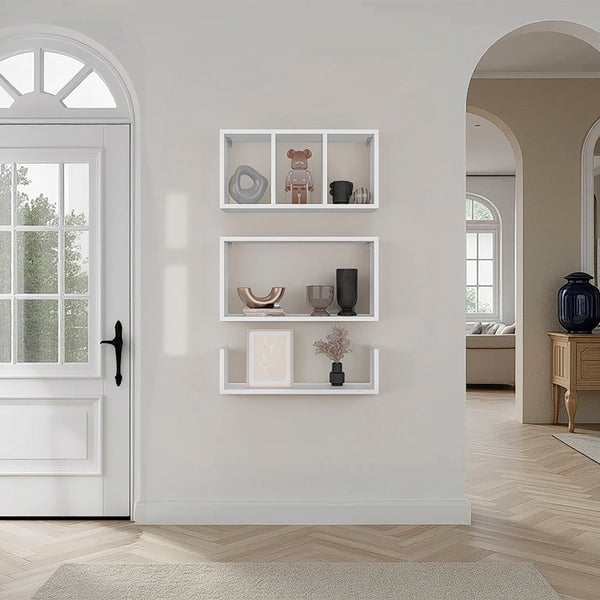 English Elm White Modern Wall-Mounted Bookcase Set of 3 Floating Shelves – Sleek Vertical Storage, Durable Melamine Finish B062P389893