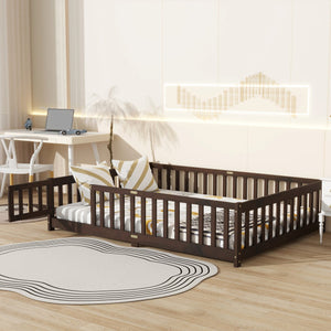 English Elm Full Size Floor Bed With Safety Fence & Door - Eco-Friendly Rubberwood Frame In Rich Espresso Finish W504P286381