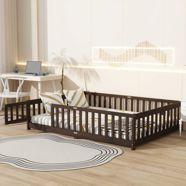 English Elm Full Size Floor Bed With Safety Fence & Door - Eco-Friendly Rubberwood Frame In Rich Espresso Finish W504P286381