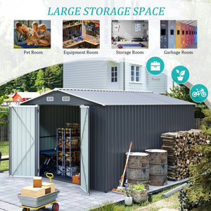 English Elm Campcraft Metal Storage Shed 10x14 Ft with Lockable Doors Vented Sloped Roof Backyard W1598S00035