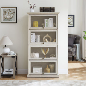 English Elm 4 Tier Glass Display Cabinet with Flip-Up Tempered Doors Elegant Aluminum Curio for Collectibles White W1758P294627
