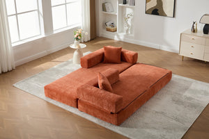 English Elm UNITED Folding Sofa Bed with Removable Cover Zipper, Chenille Memory Foam Sleeper for Small Spaces Orange W1568P293805