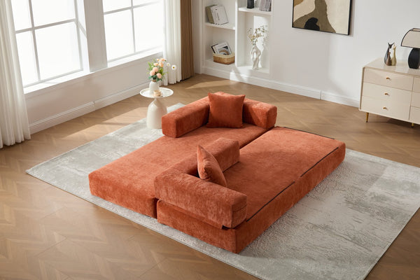 English Elm UNITED Folding Sofa Bed with Removable Cover Zipper, Chenille Memory Foam Sleeper for Small Spaces Orange W1568P293805