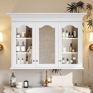 English Elm 40" Medicine Cabinet with Mirror, 6 Adjustable Shelves, Wall-Mounted Bathroom Organizer, White Modern Design N710P264317K