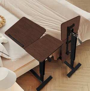 English Elm Bedside Adjustable Overbed Table with Wheels - Walnut MDF Top, Tilting Mobile Laptop Stand, Durable Rolling Desk W2641P298251
