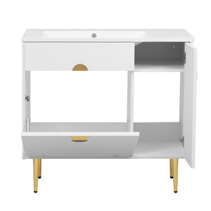 English Elm 36" Modern Bathroom Vanity with Resin Basin Sink, Soft-Closing Doors, Drop-Down Cabinet & Storage Elegance N710P265934K
