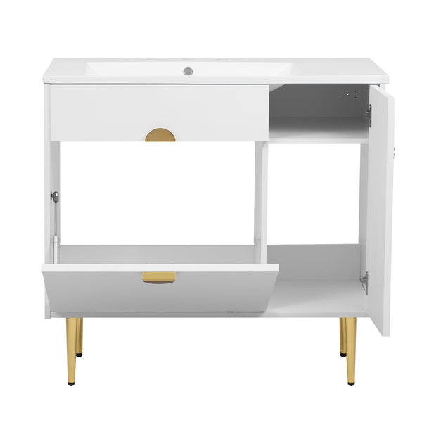 English Elm 36" Modern Bathroom Vanity with Resin Basin Sink, Soft-Closing Doors, Drop-Down Cabinet & Storage Elegance N710P265934K