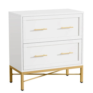 English Elm Multi-functional Nordic Filing Cabinet White Two Drawer Gold Handle Home Office Storage Gold,White T3971P449222