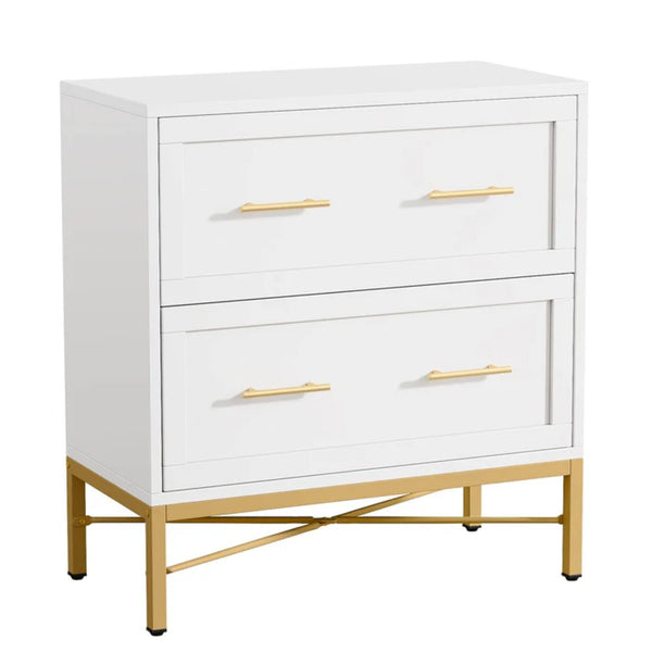 English Elm Multi-functional Nordic Filing Cabinet White Two Drawer Gold Handle Home Office Storage Gold,White T3971P449222
