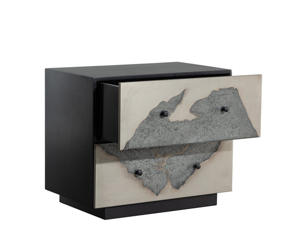 Sunpan Arlington Nightstand: Unique Patina Finish with Black Iron Frame, Handcrafted Artisan Design 28"W