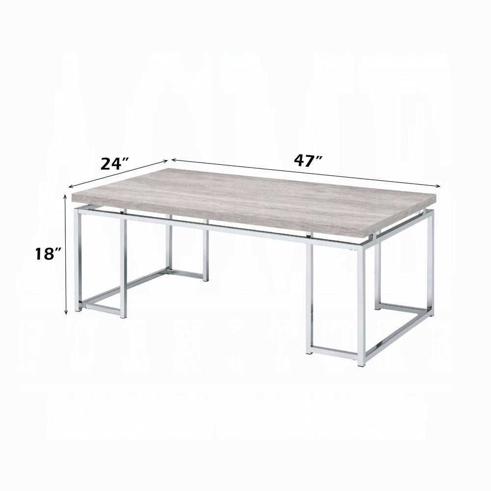 English Elm Modern Minimalist End Table with White Wood Top and Gold-Finish Metal Legs for Chic Living Spaces Chrome,Oak 29 L x 53 W x 6 H B2741P337706