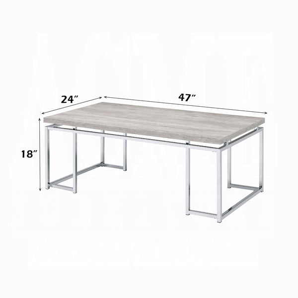 English Elm Modern Minimalist End Table with White Wood Top and Gold-Finish Metal Legs for Chic Living Spaces Chrome,Oak 29 L x 53 W x 6 H B2741P337706