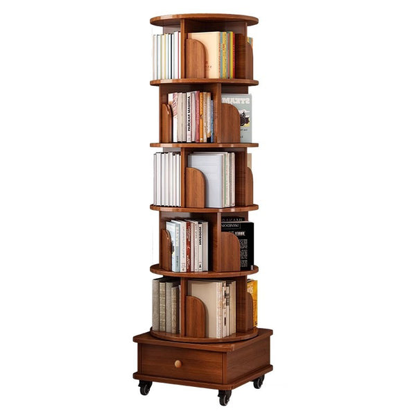 English Elm (UPGRADED) Rotating Bookshelf 360° Corner Organizer – 6-Tier Space-Saving Wood Rack with Wheels W2641P326058