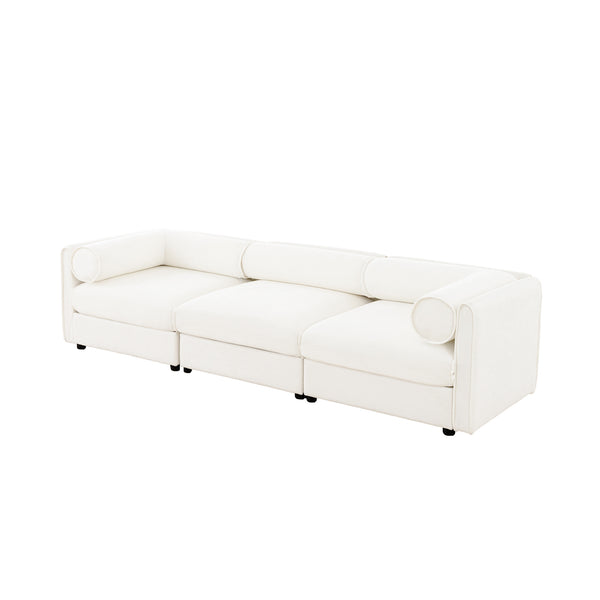 English Elm Elegant White Chenille Sofa With Hidden Storage, Ergonomic Support, & Modular Design For Modern Living W714S01037