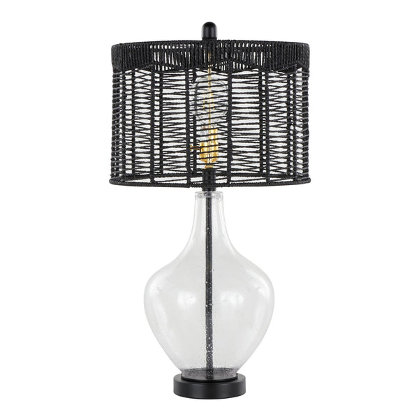 English Elm Jenna 26" Contemporary Seeded Glass Table Lamp Set of 2 with Matte Black Rope Shade, Gold Accents B202P224204