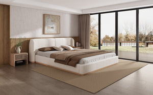 English Elm Christopher Knight Home® - King Boucle Wingback Bed Frame — Solid Rubberwood Base, Plush Upholstered Headboard, No Box Spring Needed, Easy Assembly N757K331590W