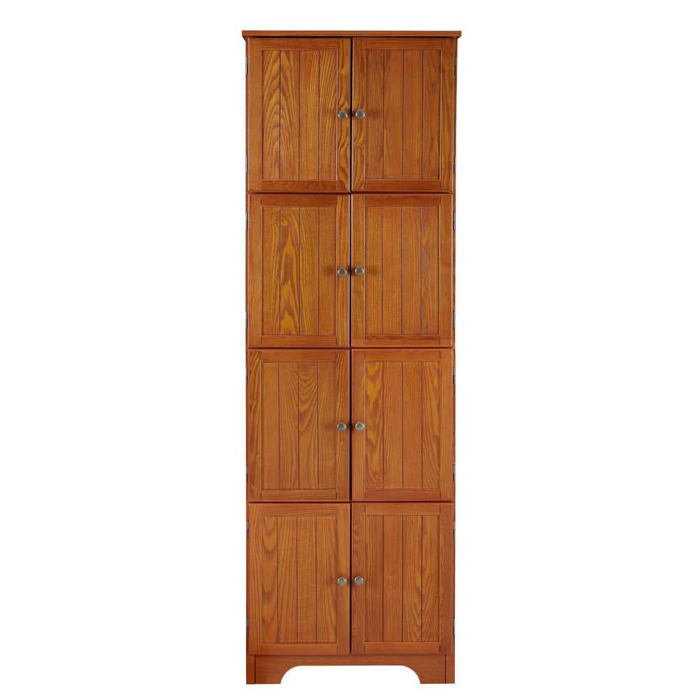 English Elm 72.4" Tall Storage Cabinet with 8 Doors and 4 Shelves, Spacious Freestanding Entryway Organizer in Wood Finish Oak W1758P211012