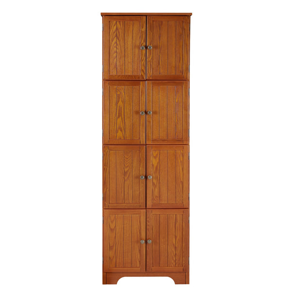 English Elm 72.4" Tall Storage Cabinet with 8 Doors and 4 Shelves, Spacious Freestanding Entryway Organizer in Wood Finish Oak W1758P211012