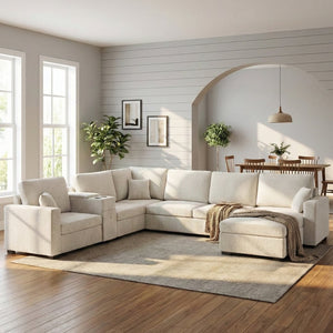 English Elm Swivel Barrel Accent Chair Chenille Tufted Round Club Seat for Living Room Lounge Beige N719S002350A