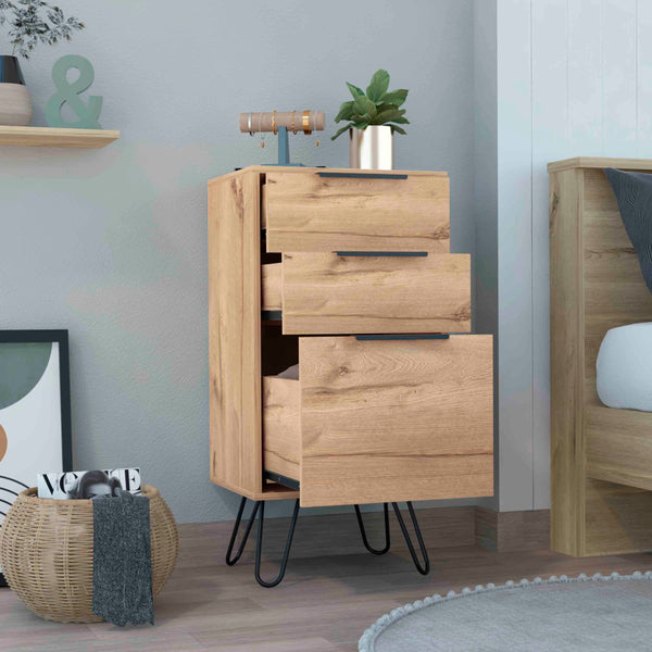 English Elm Augusta Light Oak Dresser with Hairpin Legs — Superior Top, 3 Spacious Drawers, Compact Stylish Storage B07091822