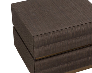 Sunpan SUBIRA Nightstand - Luxurious Chocolate Raffia Design with Velvet-Lined Drawers & Brass Accents 112309