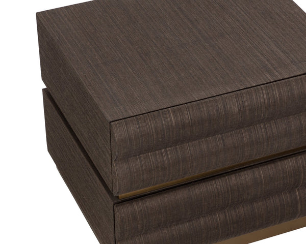 Sunpan SUBIRA Nightstand - Luxurious Chocolate Raffia Design with Velvet-Lined Drawers & Brass Accents 112309