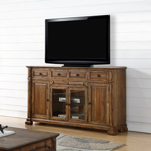 English Elm Barclay Acacia Wood Media Console Fully Assembled Rustic Storage with Glass Doors B108P481224
