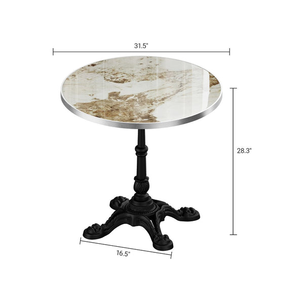 English Elm Marble-look Sintered Stone Square Bistro Table with Cast Iron Pedestal Base Indoor Outdoor W3316S00040