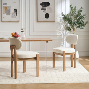 English Elm Wooden Wingback Dining Chairs Chenille Upholstered Farmhouse Set for Kitchen Comfort Beige W3244P316072