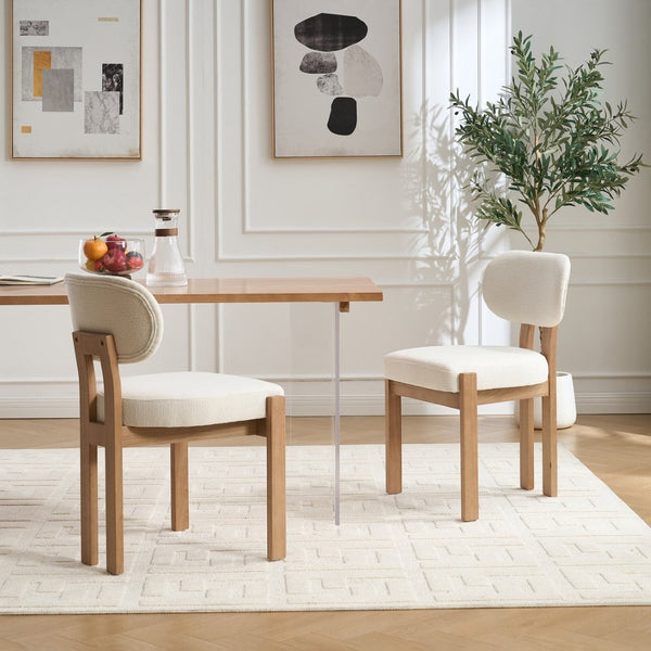 English Elm Wooden Wingback Dining Chairs Chenille Upholstered Farmhouse Set for Kitchen Comfort Beige W3244P316072