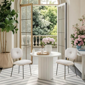 English Elm Modern Upholstered Dining Chairs Set of 2 with Metal Legs — Compact, Ergonomic Accent Seating for Small Spaces White N842P284566A